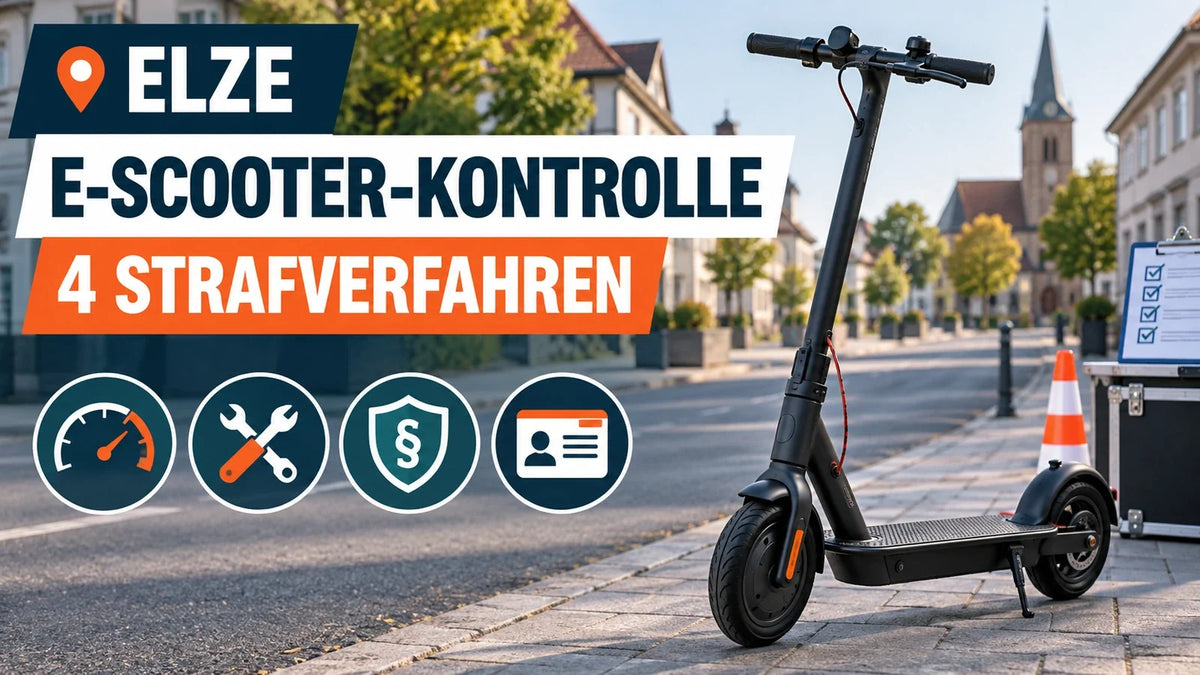 Redaktionelle Grafik zur E-Scooter-Kontrolle in Elze: Technik, Versicherung und Fahrerlaubnis im Fokus.