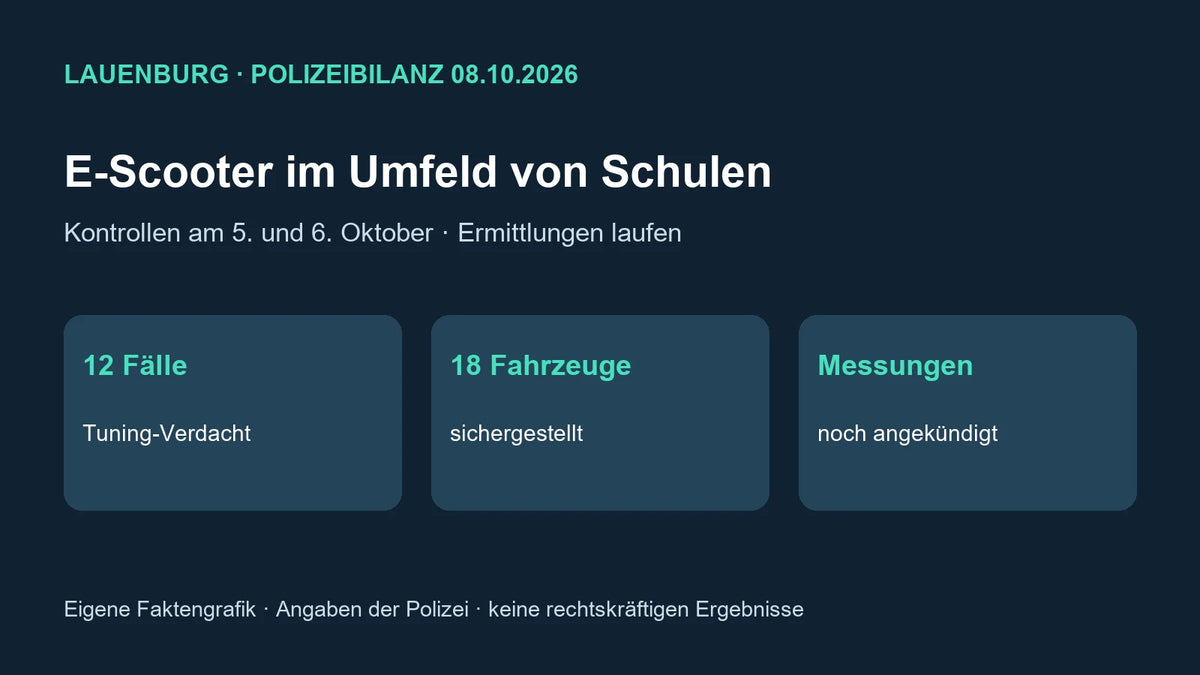 Eigene Faktengrafik: Lauenburger Schulkontrollen, zwölf Tuning-Verdachtsfälle und 18 sichergestellte Fahrzeuge