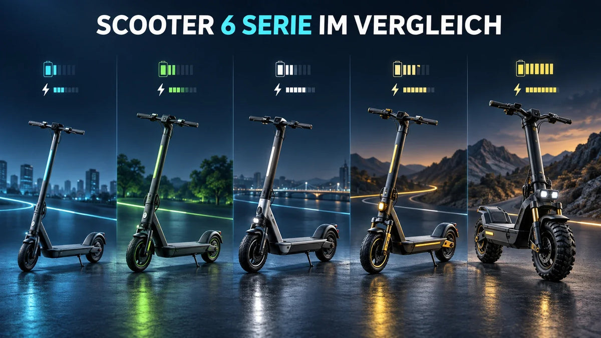 Redaktionelle Vergleichsgrafik zur Xiaomi Electric Scooter 6 Serie von Lite bis Ultra