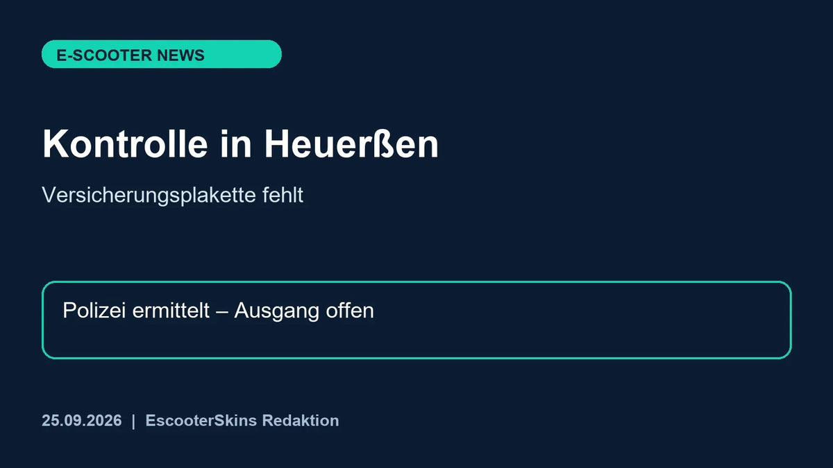 Eigene Faktengrafik zur E-Scooter-Kontrolle in Heuerßen: fehlende Versicherungsplakette, Ermittlungen offen.
