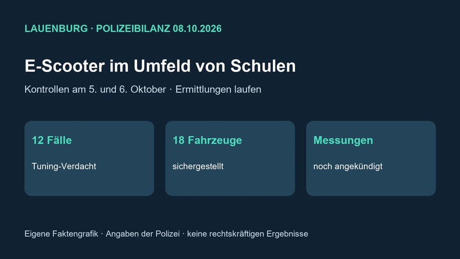 Eigene Faktengrafik: Lauenburger Schulkontrollen, zwölf Tuning-Verdachtsfälle und 18 sichergestellte Fahrzeuge