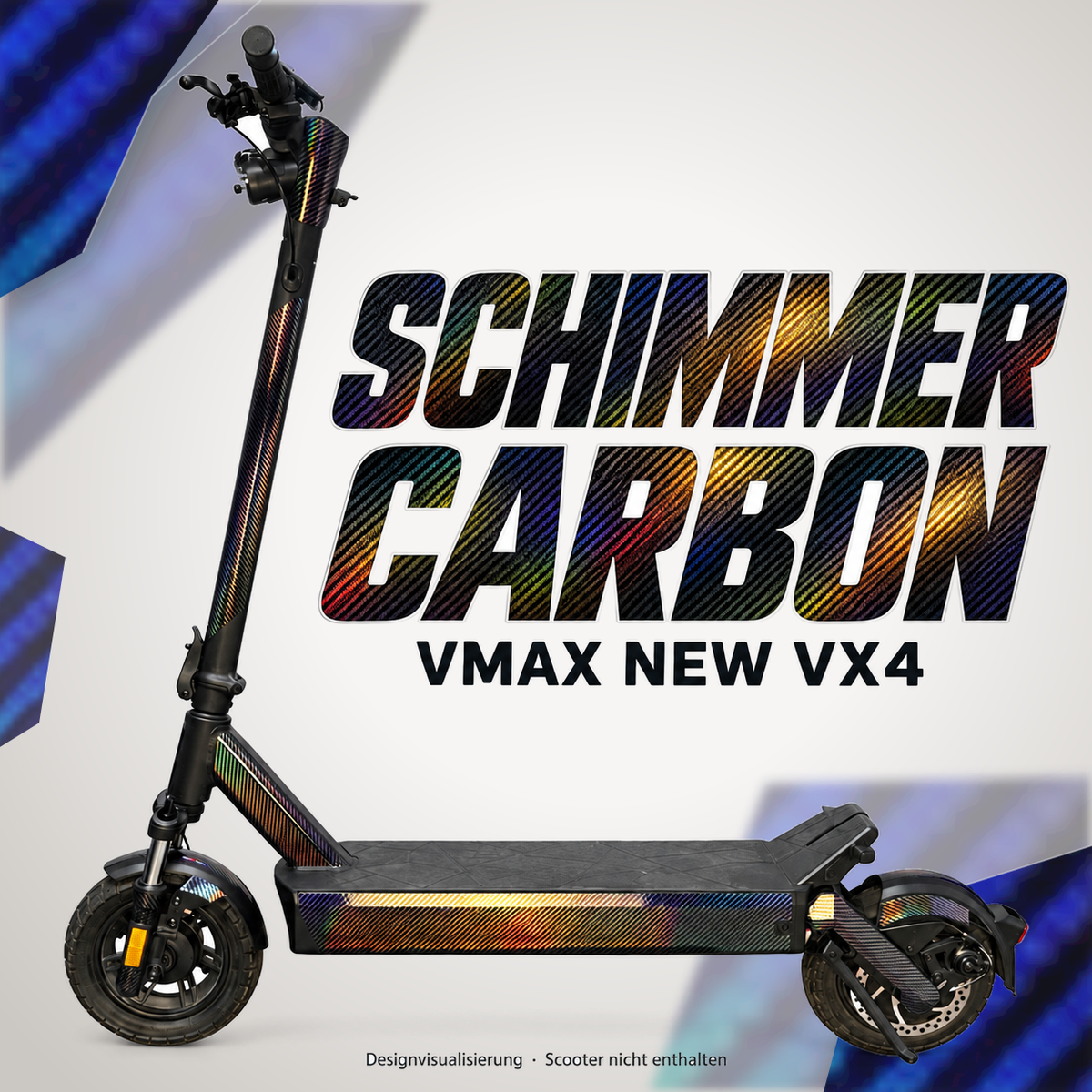 VMAX NEW VX4 SKIN | SCHIMMER CARBON – Designvisualisierung am passenden Scooter. Scooter nicht enthalten.