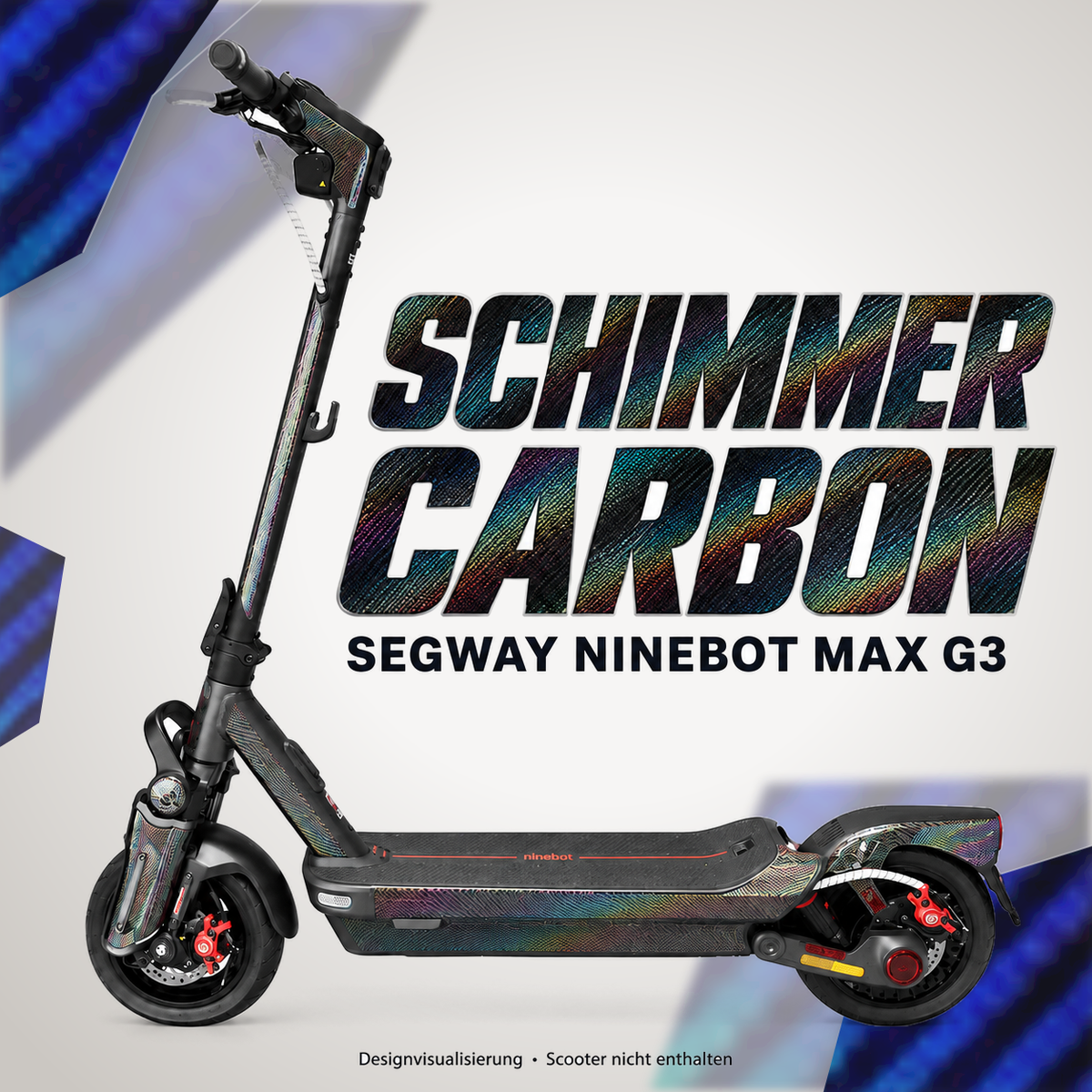 SEGWAY NINEBOT G3 SKIN | SCHIMMER CARBON – Designvisualisierung am passenden Scooter. Scooter nicht enthalten.