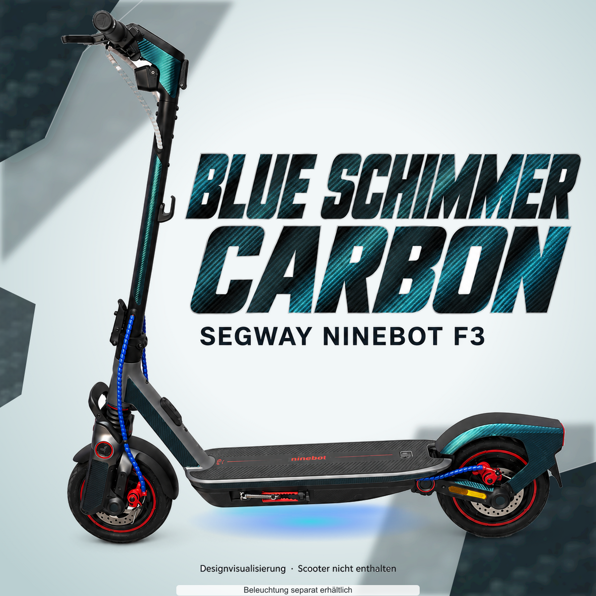 Skin-Designvisualisierung mit farblich passendem Lichtschein; Scooter nicht enthalten, Beleuchtung separat erhältlich