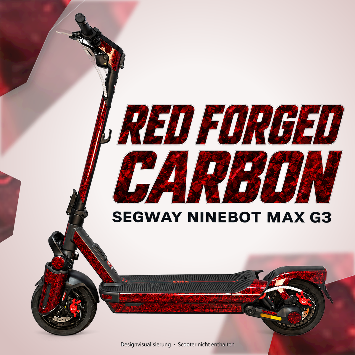 SEGWAY NINEBOT G3 SKIN | RED FORGED CARBON – Designvisualisierung am passenden Scooter. Scooter nicht enthalten.