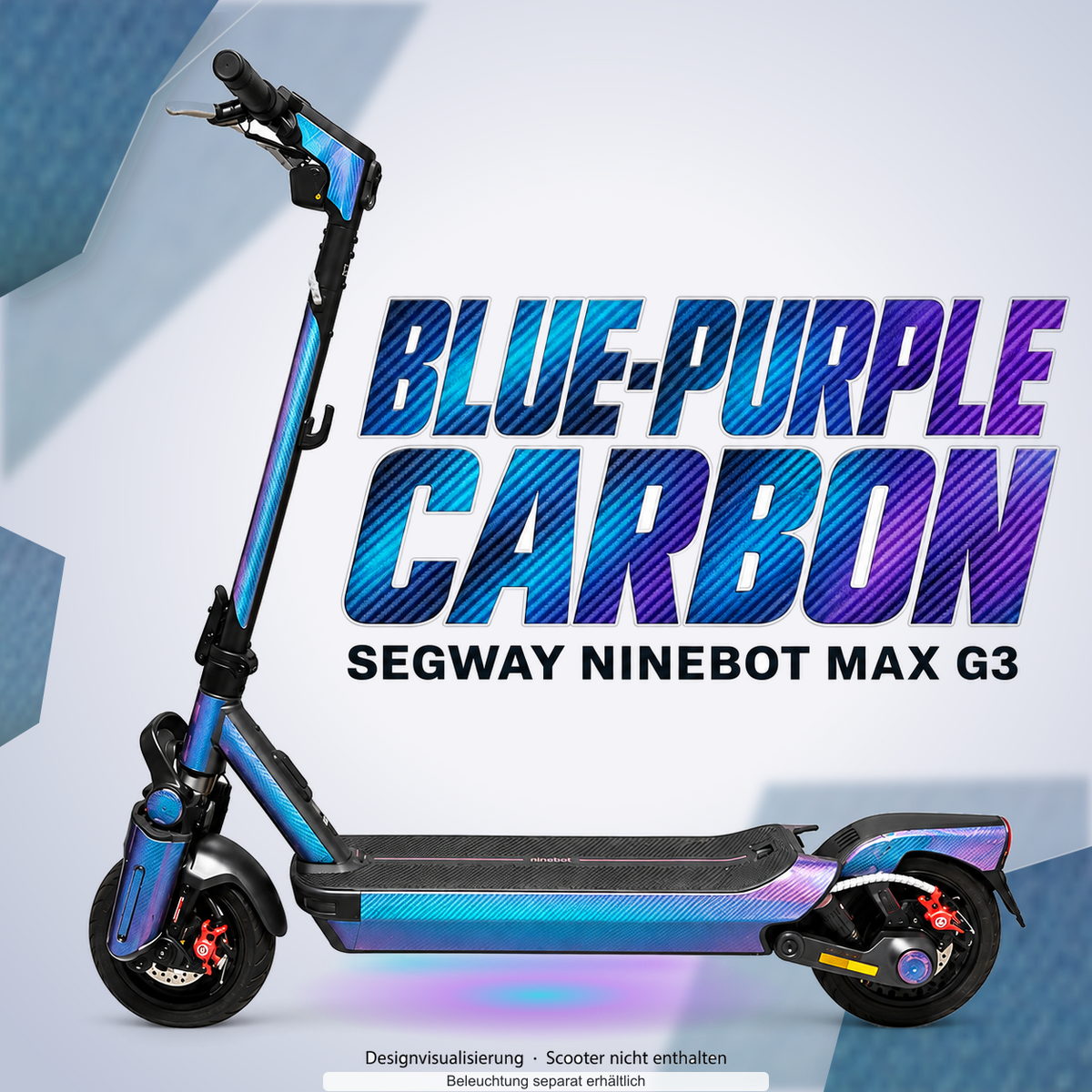 Skin-Designvisualisierung mit farblich passendem Lichtschein; Scooter nicht enthalten, Beleuchtung separat erhältlich