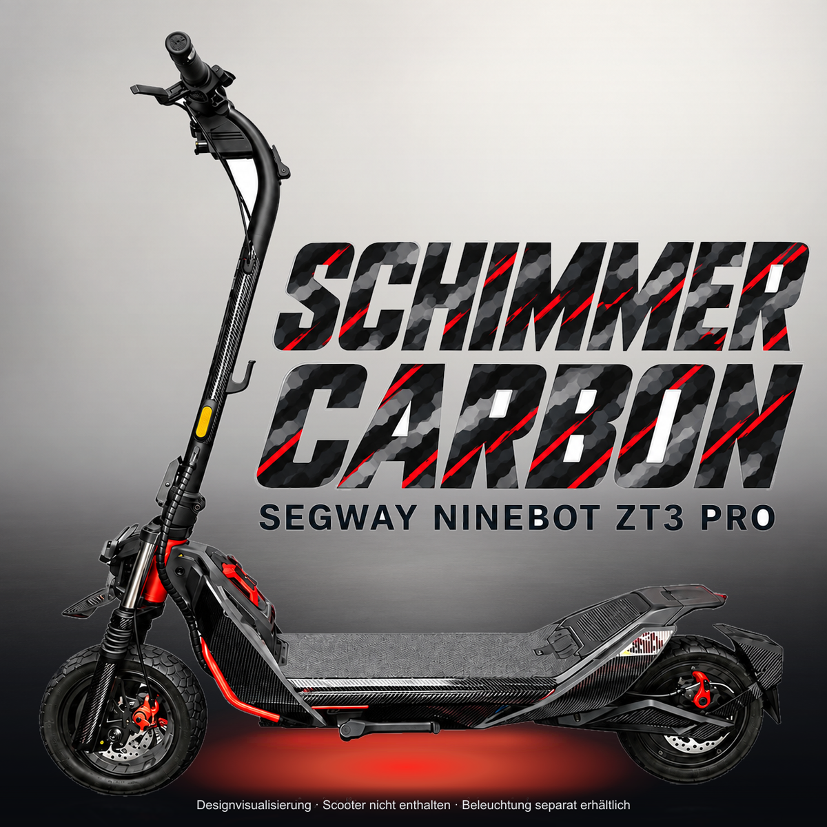 SEGWAY NINEBOT ZT3 PRO / ZT3 PRO D SKIN | SCHIMMER CARBON – Studiofoto mit Licht in der Skinfarbe; Scooter und Beleuchtung separat erhältlich