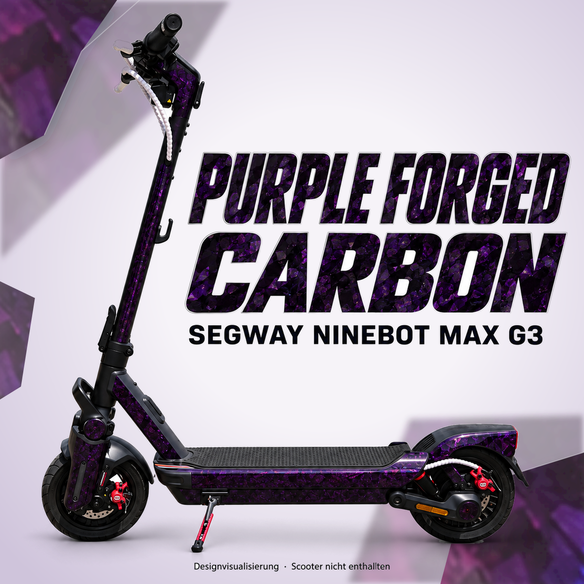 SEGWAY NINEBOT G3 SKIN | PURPLE FORGED CARBON – Designvisualisierung am passenden Scooter. Scooter nicht enthalten.