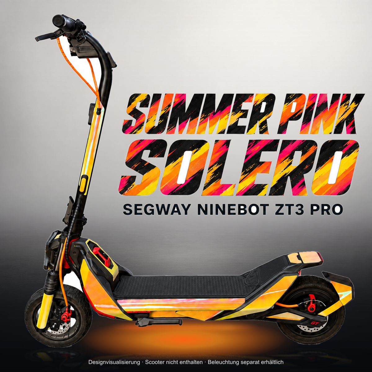 SEGWAY NINEBOT ZT3 PRO / ZT3 PRO D SKIN | SUMMER PINK SOLERO – Studiofoto mit Licht in der Skinfarbe; Scooter und Beleuchtung separat erhältlich