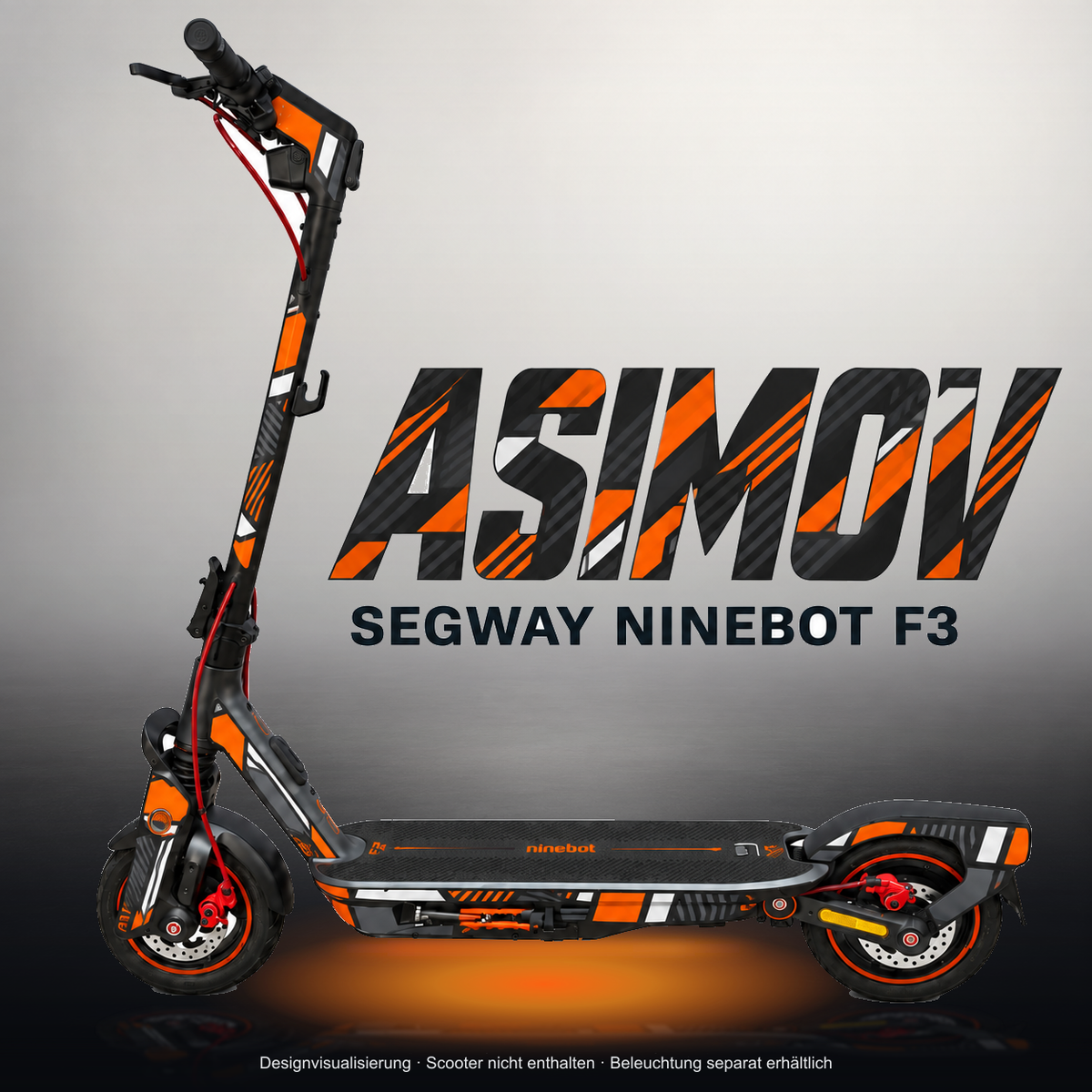 SEGWAY NINEBOT F3 / F3 PRO SKIN | ASIMOV – Studiofoto mit Licht in der Skinfarbe; Scooter und Beleuchtung separat erhältlich