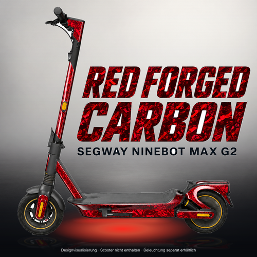 SEGWAY NINEBOT G2 MAX SKIN | RED FORGED CARBON – Studiofoto mit Licht in der Skinfarbe; Scooter und Beleuchtung separat erhältlich