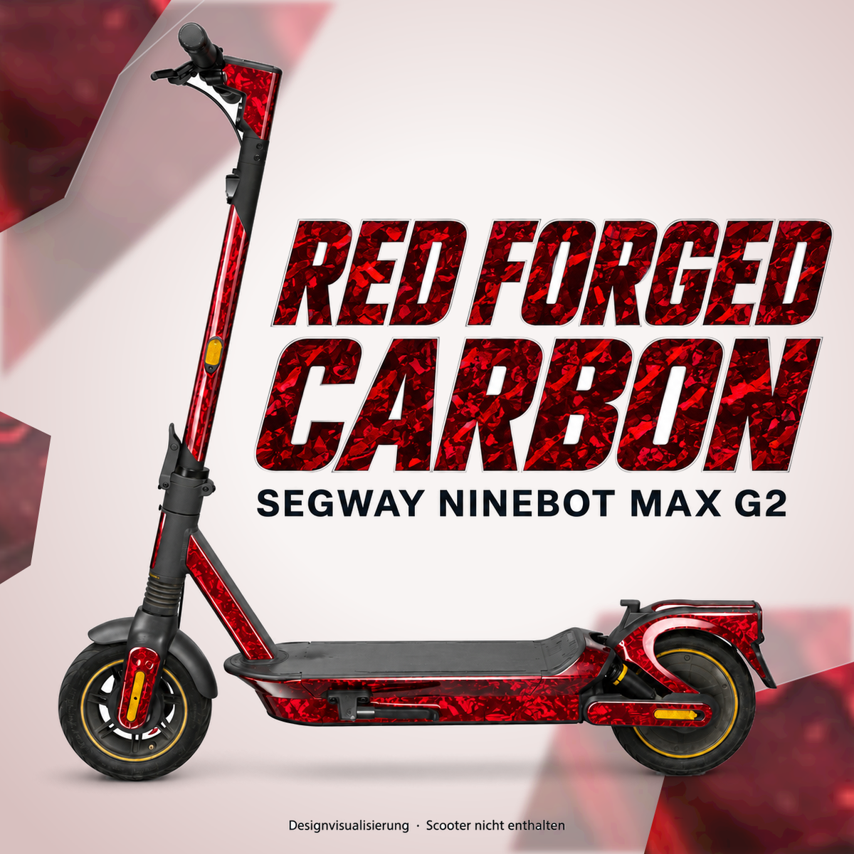 SEGWAY NINEBOT G2 MAX SKIN | RED FORGED CARBON – Designvisualisierung am passenden Scooter. Scooter nicht enthalten.