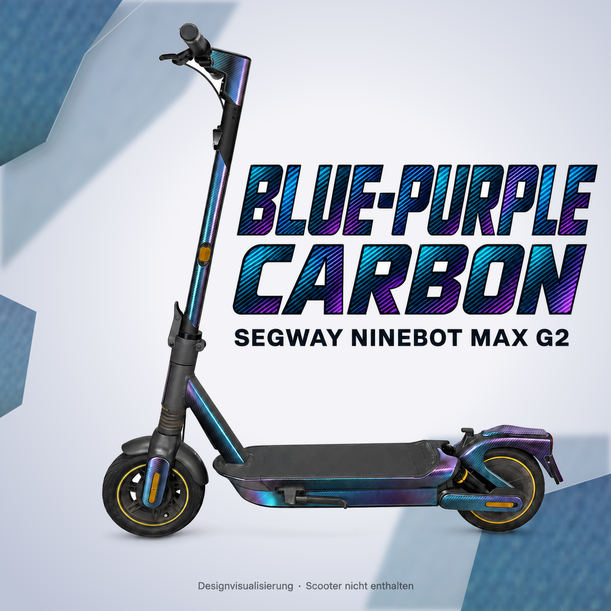 SEGWAY NINEBOT G2 MAX SKIN | BLUE-PURPLE CARBON – Designvisualisierung am passenden Scooter. Scooter nicht enthalten.
