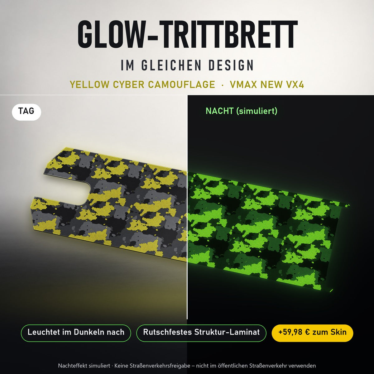 Glow-Trittbrett – YELLOW CYBER CAMOUFLAGE, Tag/Nacht