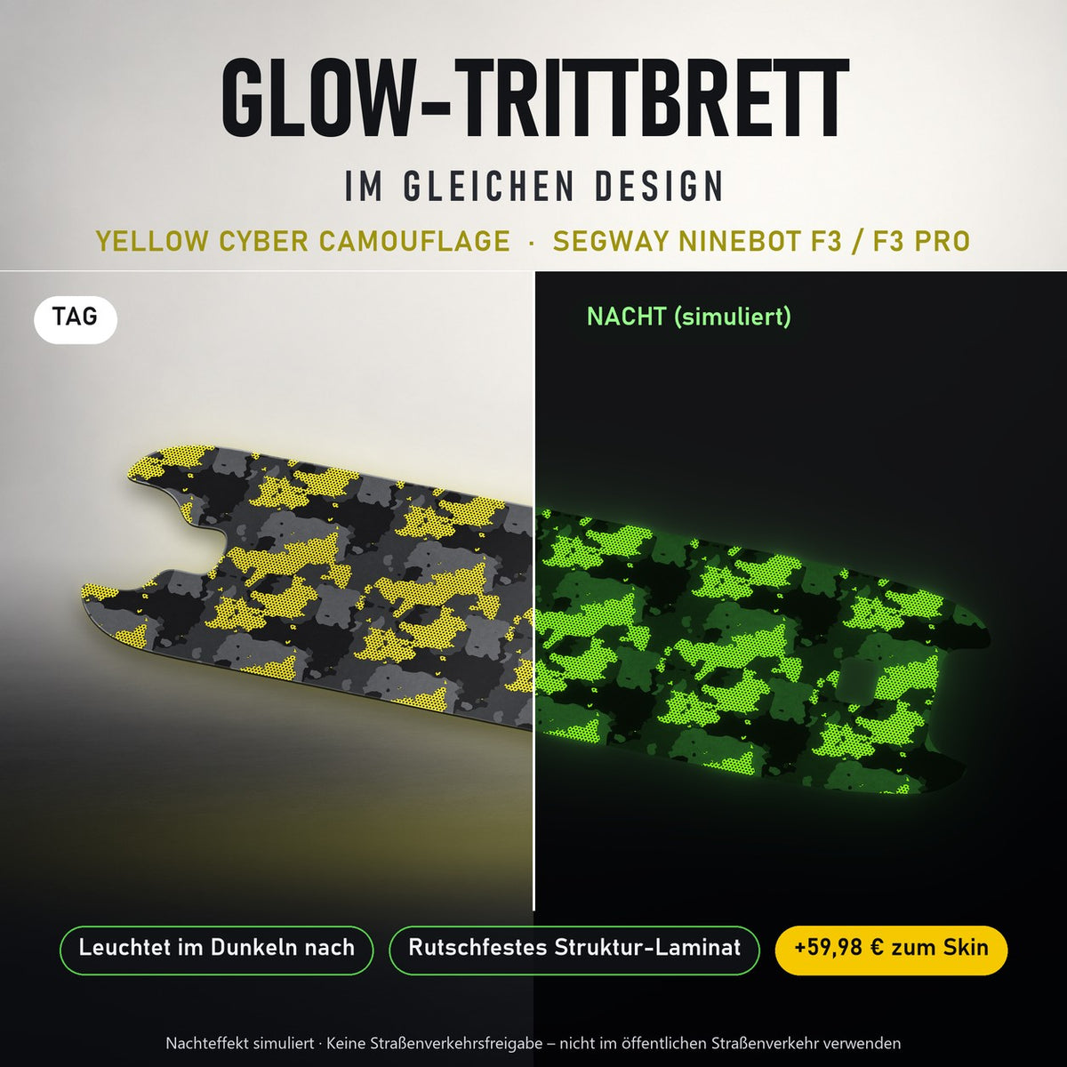 Glow-Trittbrett – YELLOW CYBER CAMOUFLAGE, Tag/Nacht