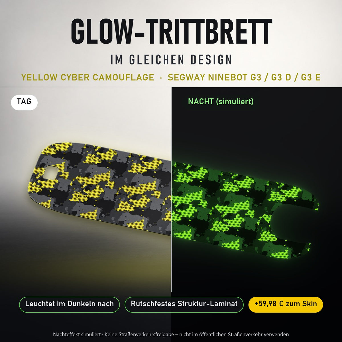 Glow-Trittbrett – YELLOW CYBER CAMOUFLAGE, Tag/Nacht