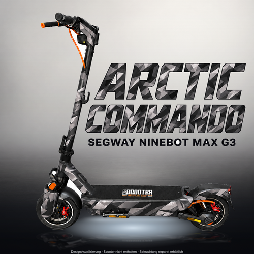 SEGWAY NINEBOT G3 / G3 D / G3 E SKIN | ARCTIC COMMANDO – Studiofoto mit Licht in der Skinfarbe; Scooter und Beleuchtung separat erhältlich