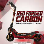 SEGWAY NINEBOT ZT3 PRO / ZT3 PRO D SKIN | RED FORGED CARBON – Designvisualisierung mit Lichtschein in Skin-Farben. Scooter nicht enthalten; Beleuchtung separat erhältlich.