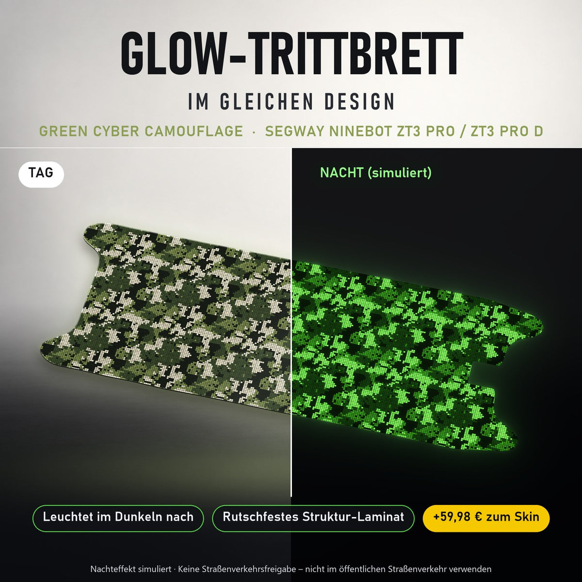 Glow-Trittbrett – GREEN CYBER CAMOUFLAGE, Tag/Nacht
