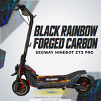 SEGWAY NINEBOT ZT3 PRO / ZT3 PRO D SKIN | BLACK RAINBOW FORGED CARBON – Designvisualisierung mit Lichtschein in Skin-Farben. Scooter nicht enthalten; Beleuchtung separat erhältlich.