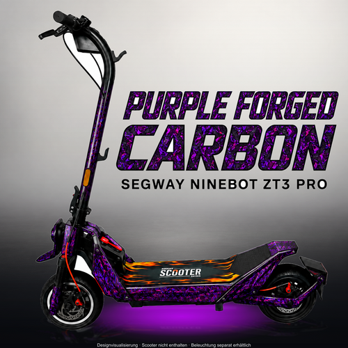 SEGWAY NINEBOT ZT3 PRO / ZT3 PRO D SKIN | PURPLE FORGED CARBON – Studiofoto mit Licht in der Skinfarbe; Scooter und Beleuchtung separat erhältlich