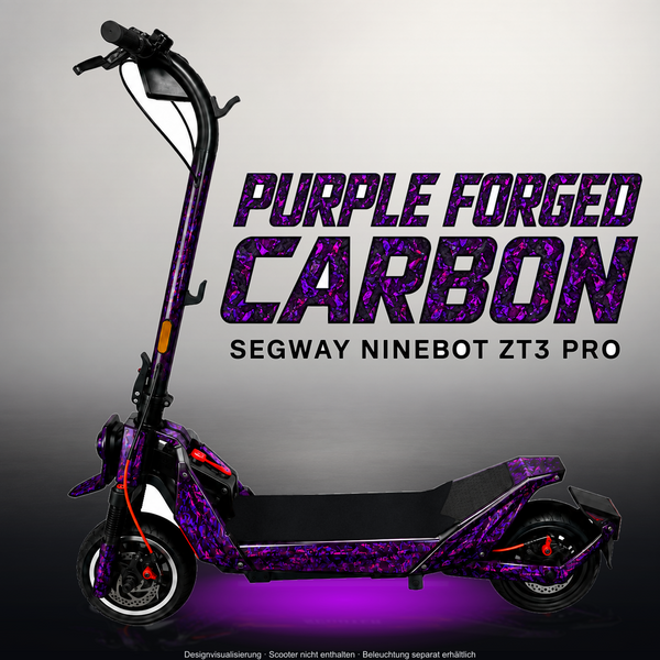 SEGWAY NINEBOT ZT3 PRO / ZT3 PRO D SKIN | PURPLE FORGED CARBON – Studiofoto mit Licht in der Skinfarbe; Scooter und Beleuchtung separat erhältlich