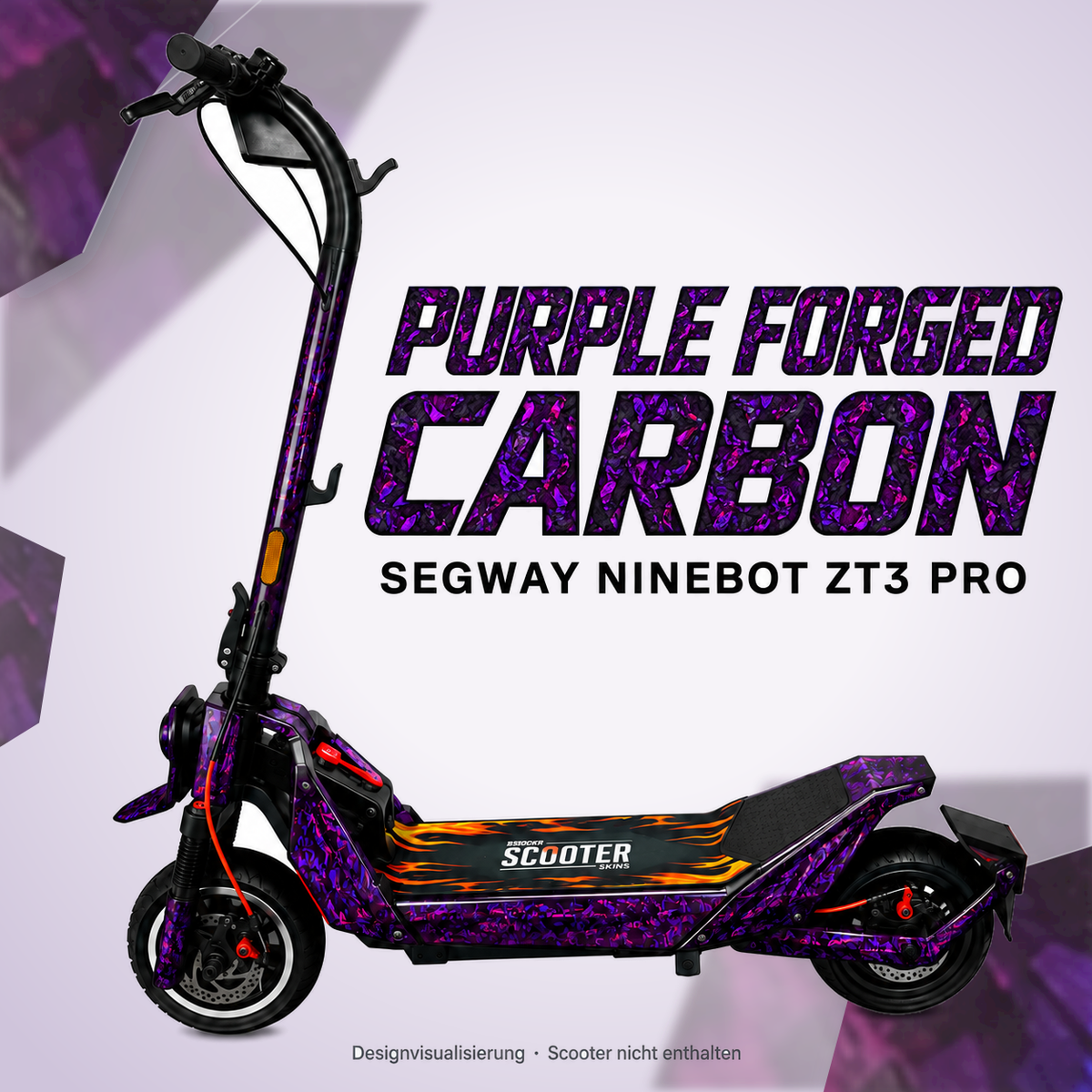 SEGWAY NINEBOT ZT3 SKIN | PURPLE FORGED CARBON – Designvisualisierung am passenden Scooter. Scooter nicht enthalten.
