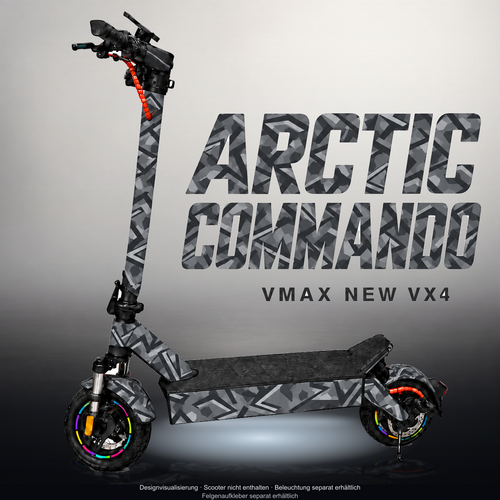 VMAX NEW VX4 SKIN | ARCTIC COMMANDO – Studiofoto mit Licht in der Skinfarbe; Scooter und Beleuchtung separat erhältlich