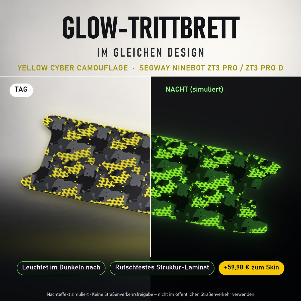 Glow-Trittbrett – YELLOW CYBER CAMOUFLAGE, Tag/Nacht