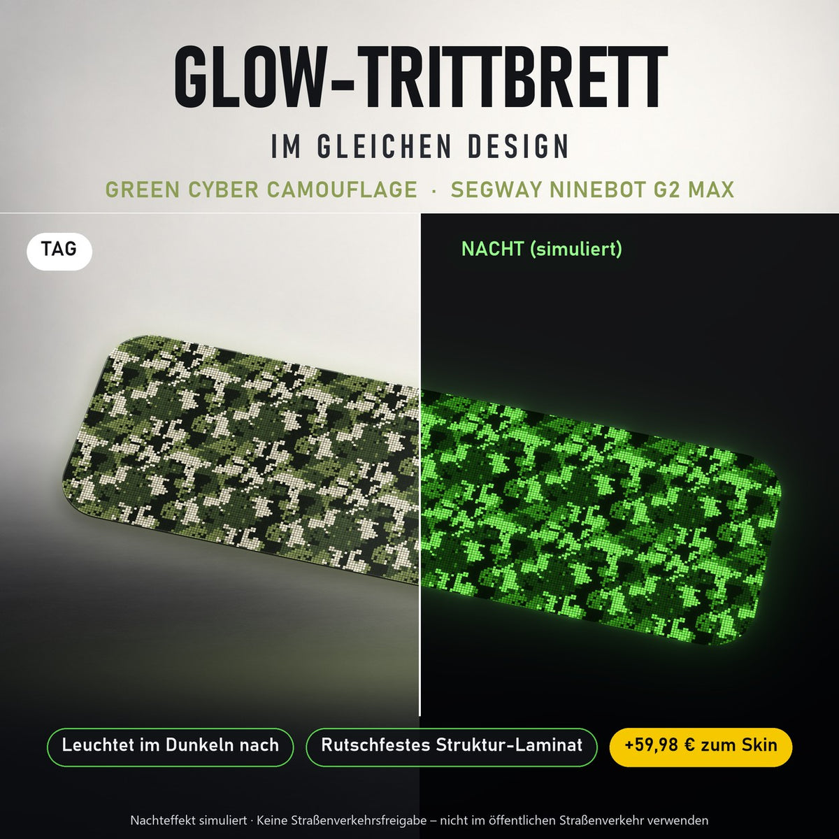 Glow-Trittbrett – GREEN CYBER CAMOUFLAGE, Tag/Nacht