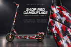 SEGWAY NINEBOT G2 MAX SKIN | 240P RED CAMOUFLAGE – Holo-Effekt simuliert; +24,99 EUR Aufpreis. Digitale Materialsimulation, keine physische Druckprobe. Nur Body-Skin; Trittbrett und Felgenaufkleber separat; Scooter nicht enthalten.