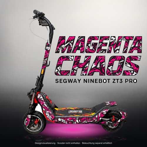 SEGWAY NINEBOT ZT3 PRO / ZT3 PRO D SKIN | MAGENTA CHAOS – Studiofoto mit Licht in der Skinfarbe; Scooter und Beleuchtung separat erhältlich