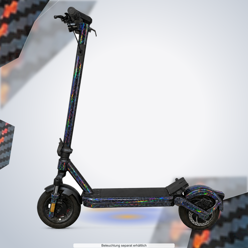 VMAX NEW VX2 | RGB CARBON – Designvisualisierung mit Lichtschein in Skin-Farben. Scooter nicht enthalten; Beleuchtung separat erhältlich.