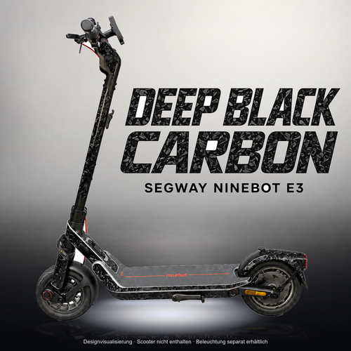SEGWAY NINEBOT E3 / E3 PRO SKIN | DEEP BLACK CARBON – Studiofoto mit Licht in der Skinfarbe; Scooter und Beleuchtung separat erhältlich
