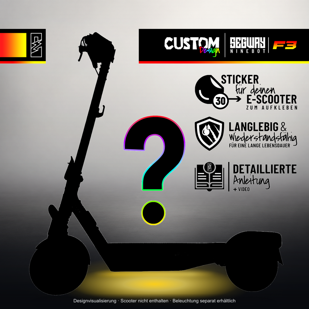 SEGWAY NINEBOT F3 / F3 PRO SKIN | CUSTOM – Studiofoto mit Licht in der Skinfarbe; Scooter und Beleuchtung separat erhältlich