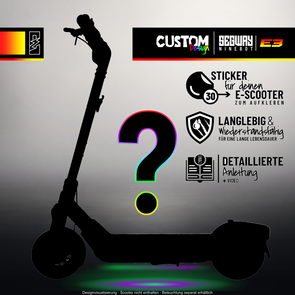 SEGWAY NINEBOT E3 / E3 PRO SKIN | CUSTOM – Originale Custom-Design-Silhouette im Studio-Look mit mehrfarbigem Licht; Beleuchtung separat erhältlich