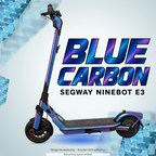 SEGWAY NINEBOT E3 / E3 PRO SKIN | BLUE CARBON – Designvisualisierung mit Lichtschein in Skin-Farben. Scooter nicht enthalten; Beleuchtung separat erhältlich.