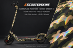SEGWAY NINEBOT E3 / E3 PRO SKIN | CAMOUFLAGE FLECKTARN – Holo-Effekt simuliert; +24,99 EUR Aufpreis. Digitale Materialsimulation, keine physische Druckprobe. Nur Body-Skin; Trittbrett und Felgenaufkleber separat; Scooter nicht enthalten.
