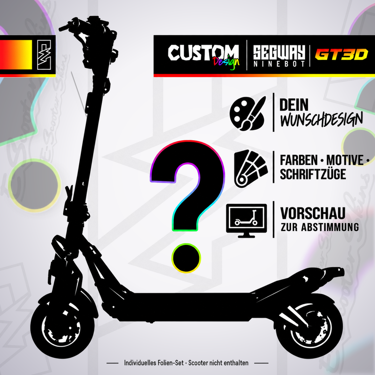 Individuelles Custom-Skin für den Segway Ninebot GT3D – Wunschfarben, Motive und Schriftzüge