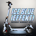 SEGWAY NINEBOT GT3 SKIN | ICE BLUE (EFFEKT) – Studiofoto mit Licht in der Skinfarbe; Scooter und Beleuchtung separat erhältlich