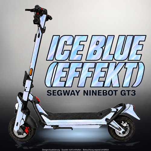 SEGWAY NINEBOT GT3 SKIN | ICE BLUE (EFFEKT) – Studiofoto mit Licht in der Skinfarbe; Scooter und Beleuchtung separat erhältlich