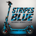 SEGWAY NINEBOT GT3 SKIN | STRIPES BLUE – Studiofoto mit Licht in der Skinfarbe; Scooter und Beleuchtung separat erhältlich
