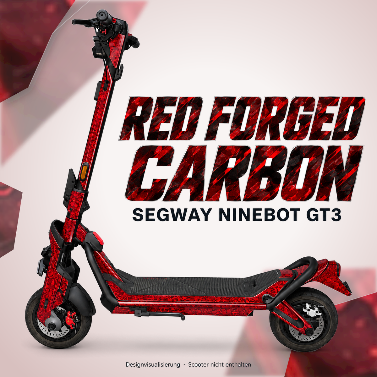 SEGWAY NINEBOT GT3 SKIN | RED FORGED CARBON – Designvisualisierung am passenden Scooter. Scooter nicht enthalten.