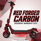 SEGWAY NINEBOT GT3 SKIN | RED FORGED CARBON – Designvisualisierung mit Lichtschein in Skin-Farben. Scooter nicht enthalten; Beleuchtung separat erhältlich.