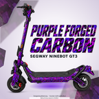 SEGWAY NINEBOT GT3 SKIN | PURPLE FORGED CARBON – Designvisualisierung mit Lichtschein in Skin-Farben. Scooter nicht enthalten; Beleuchtung separat erhältlich.