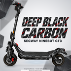 SEGWAY NINEBOT GT3 SKIN | DEEP BLACK CARBON – Designvisualisierung mit Lichtschein in Skin-Farben. Scooter nicht enthalten; Beleuchtung separat erhältlich.