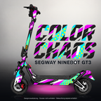 SEGWAY NINEBOT GT3 SKIN | COLOR CHAOS – Studiofoto mit Licht in der Skinfarbe; Scooter und Beleuchtung separat erhältlich
