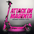 SEGWAY NINEBOT GT3 SKIN | ATTACK ON MAGENTA – Studiofoto mit Licht in der Skinfarbe; Scooter und Beleuchtung separat erhältlich