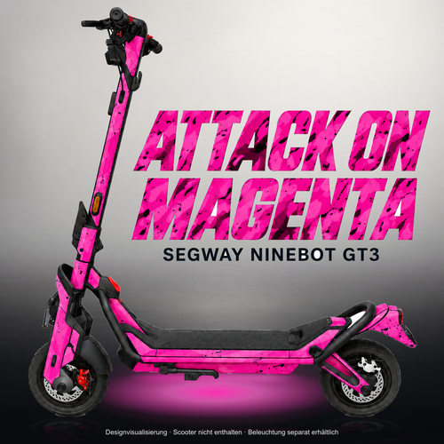 SEGWAY NINEBOT GT3 SKIN | ATTACK ON MAGENTA – Studiofoto mit Licht in der Skinfarbe; Scooter und Beleuchtung separat erhältlich
