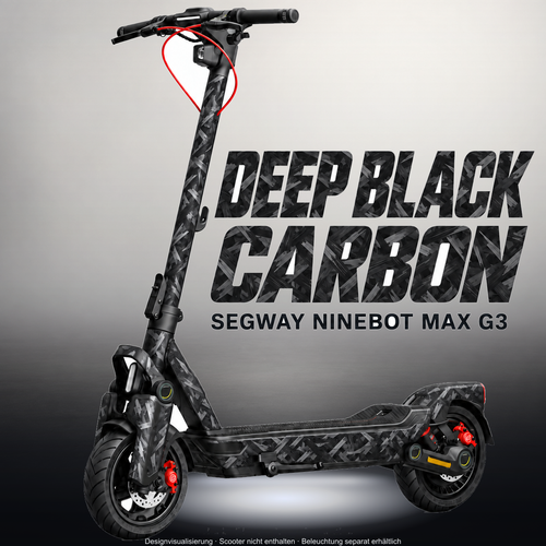 SEGWAY NINEBOT G3 / G3 D / G3 E SKIN | DEEP BLACK CARBON – Studiofoto mit Licht in der Skinfarbe; Scooter und Beleuchtung separat erhältlich